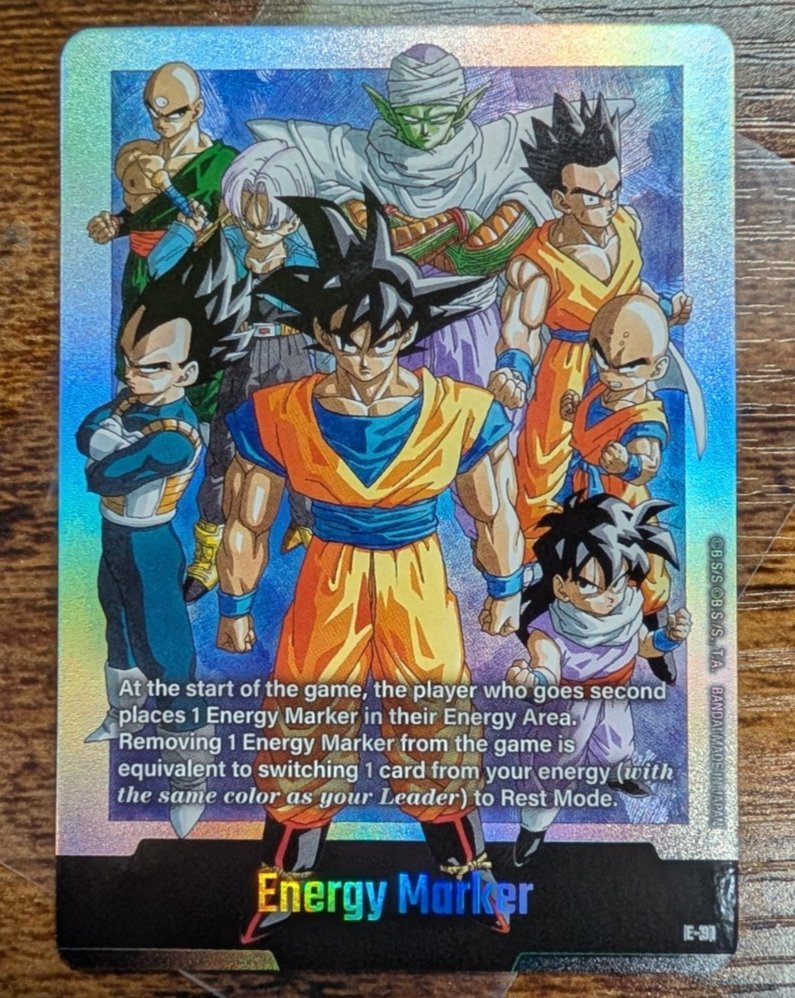 DonMemelol's tweet photo. Want to collect Dragon Ball Fusion World? Start here:

E91 & E92 Energy Markers.

These are the first and only Energy Markers ever released in the Manga Accessory Sets. They were created for Dragon Ball's 40th Anniversary, are extremely limited, and feature the original Akira Toriyama manga artwork.

The same manga artwork also appears on the Energy Markers from SB01 and SB02. Take a look at the prices of those cards, and you'll quickly understand why the exclusive E91 and E92 promos still selling for around $100 look ridiculously cheap to me.

I could be wrong, but if you're thinking long-term, these are among the most underrated Dragon Ball Fusion World promos available today.

There are so few listings of these cards because they were extremely limited. Most people still have no idea how rare these promos actually are.

Once collectors start realizing what these cards are, I don't think $100 will last for very long.