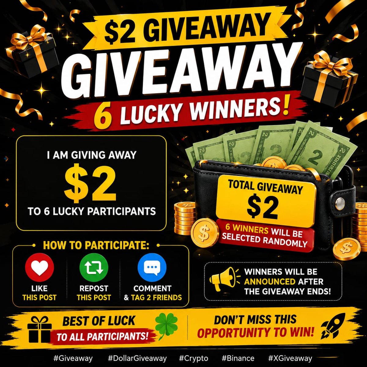 MR4ABDULLAH's tweet photo. 🎉 CRYPTO GIVEAWAY ALERT! 🎉

We’re giving away rewards to 6 lucky participants! 🚀

⏰ Giveaway Duration: 1 Day (24 Hours Only!)

✅ Follow & Repost
✅ Tag 2 real friends in the comments
✅ Drop your BEP20 wallet address in the comment section

🏆 Winners will be selected through a spin wheel and awarded their prizes!

⚠️ Rules:
• Must Follow & Repost 
• One entry per person
• Tag 2 real friends
• Submit a valid BEP20 wallet address
• No spam or duplicate entries

🎁 6 Winners 🏆
💰 $2 Each

#Giveaway #CryptoGiveaway #BNB #Binance #Airdrop #CryptoCommunity #FreeCrypto #BEP20 #Web3 #CryptoRewards 🚀💰