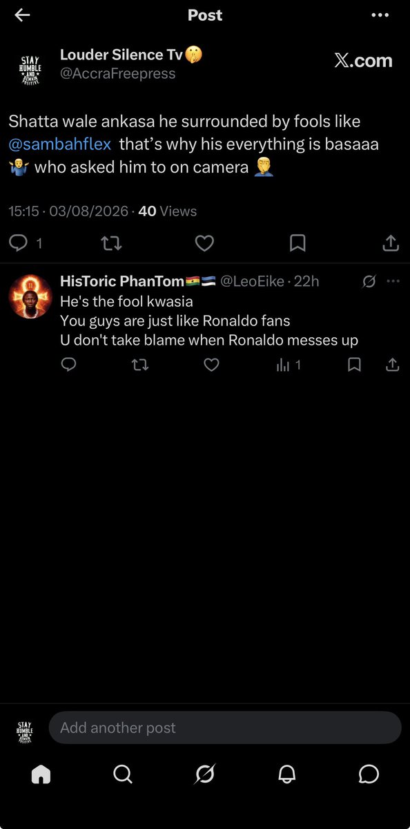 AccraFreepress's tweet photo. @sambahflex I told u this few days ago 🤷‍♂️🤦‍♂️😂🤣 u grow keke sense u no get …manager way Dey wash car 😩 ya kept ya self available jst by rubbishing Afo @stonebwoy  😂🤣 Konkonsa old man https://t.co/Vvs6SdozYc