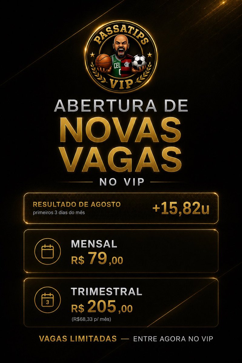 PassaTips's tweet photo. 🚨NOVAS VAGAS🚨

Abertura de novas vagas para o vip, qualquer dúvida estou a disposição!

🔗: https://t.co/UgJ3qa73HK

Em Agosto foram +15,82u até agora, vem leve 😁! https://t.co/HnuqeBW8rr