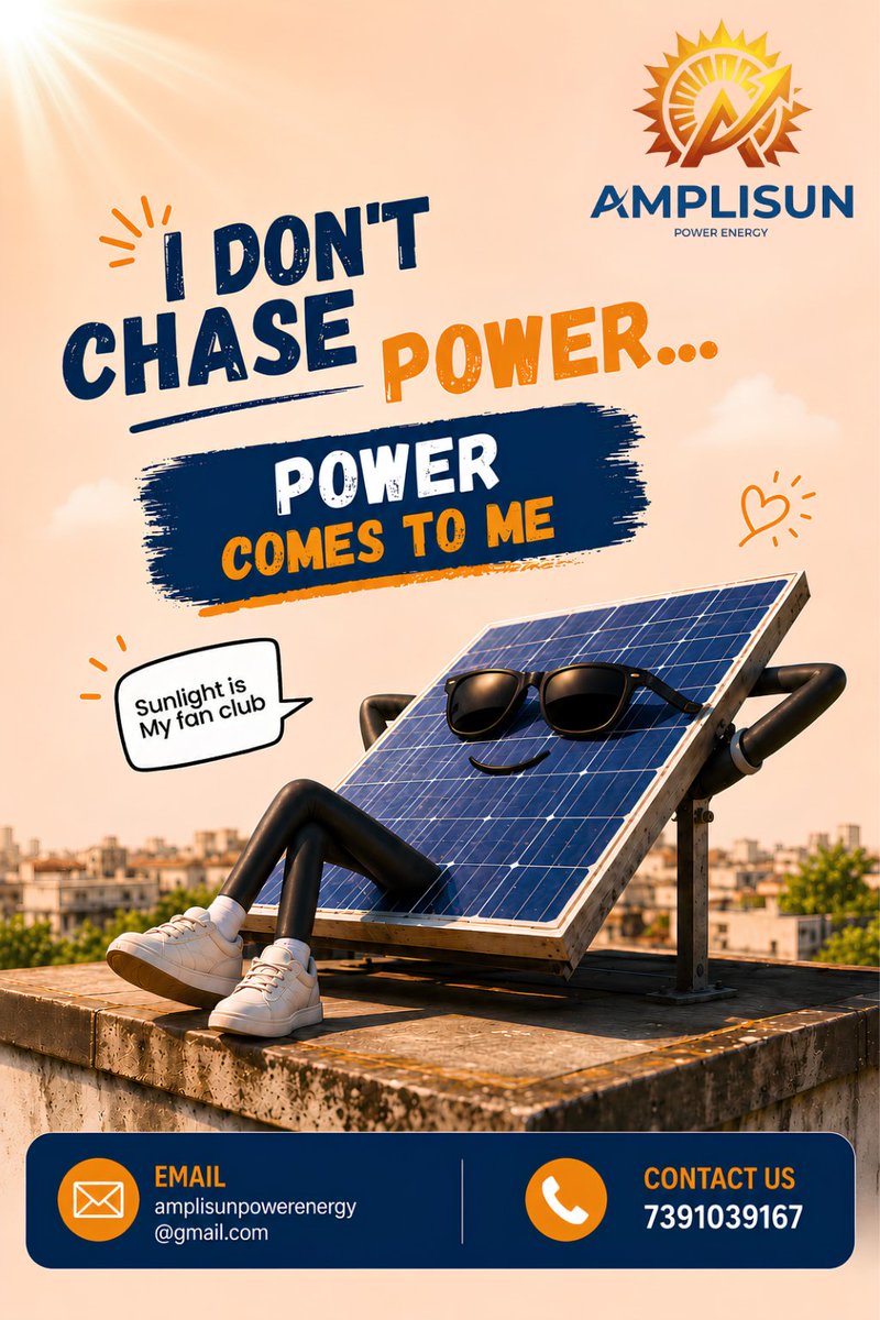 amplisunsolar's tweet photo. Sunlight is FREE. Electricity bills shouldn't be expensive. 😉☀️

😎 Sit back.
⚡ Relax.
🌞 Let your rooftop generate the power.
Ready to switch?
📞 7391039167
#SolarLife #SolarSavings #CleanEnergy #GreenLiving #RooftopSolar #Amplisun https://t.co/273k7rNyT7