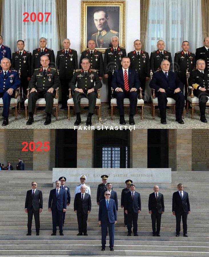 medyamuhtari's tweet photo. Recep Tayyip Erdoğan ne yaptı? diyenlere yetecek bir fotoğraf.. 2007- 2026 YAŞ toplantıları öncesi
 
Askeri vesayetten arındırılmış, Sivil Türkiye'nin fotoğrafı.

Üstte, Postal yalayıcı Ertuğrul Özkök'ün hayalinde ki Türkiye,
Altta, Milletin hayalinde ki Türkiye fotoğrafı.. https://t.co/KGGSBCSIyH
