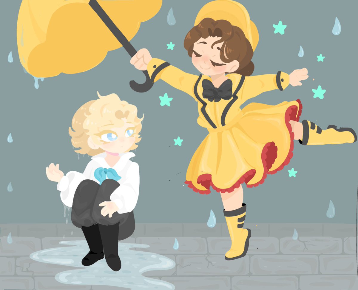 Hey_its_Doodle's tweet photo. Emily and Wendy from Identity V 🌧️☔

I thought It would be a funny if Wendy, while using her Rain skill to heal, would be interrupted by deduction Emily, trying to help Wendy cover from the Rain without realising She interrupted her skill 
#idv #doctoridv #meteorologistidv https://t.co/XQS2EnoMNQ