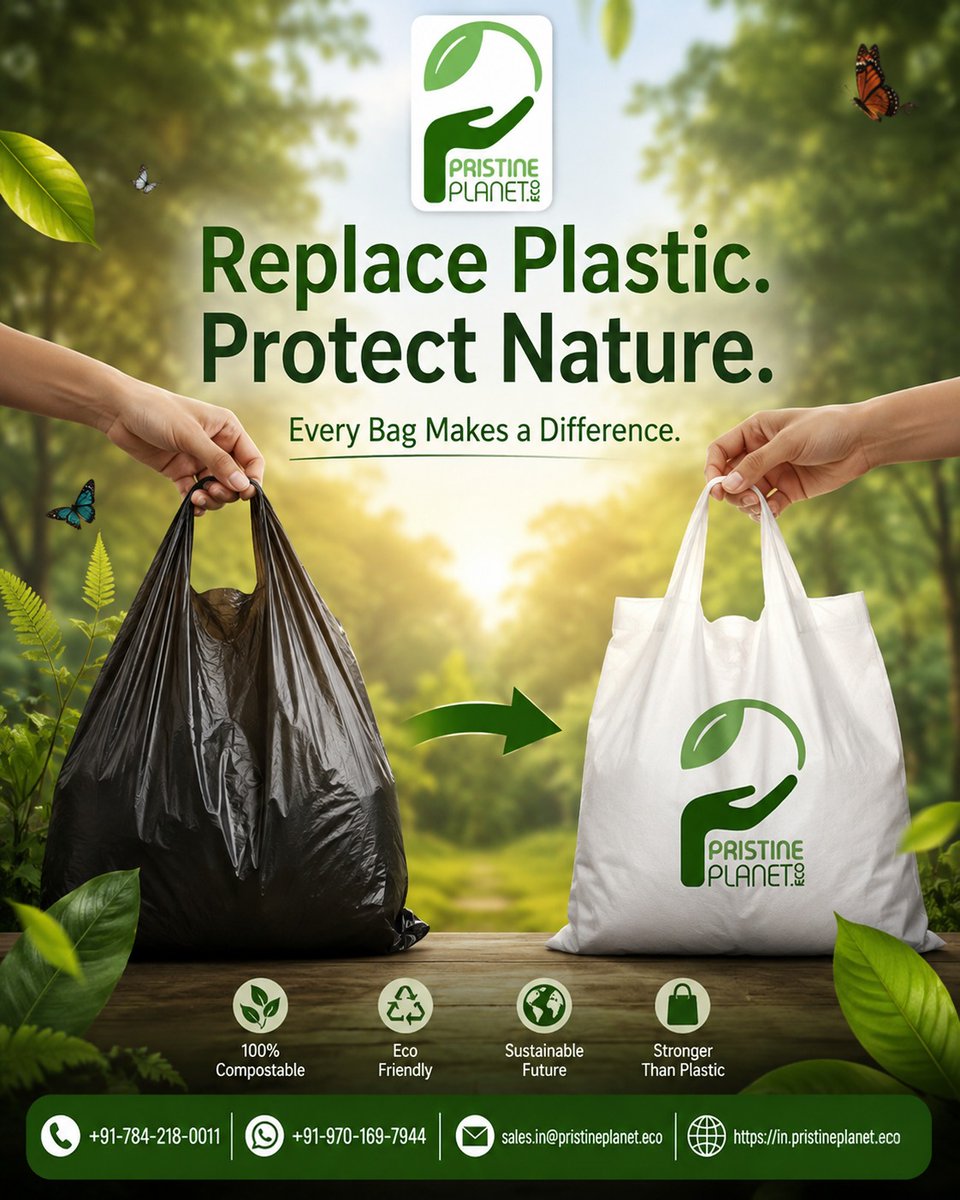 PristinePlanet's tweet photo. 🌍 Replace Plastic. Protect Nature.

Make every bag count with Pristine Planet Eco.

🌿 100% Compostable
♻️ Eco-Friendly
💪 Strong &amp; Durable
Join the movement towards a greener future.
🌐 https://t.co/v5vI2kd1vV

#PristinePlanet #ReplacePlastic #EcoFriendly #Compostable https://t.co/waM7r9vSiH