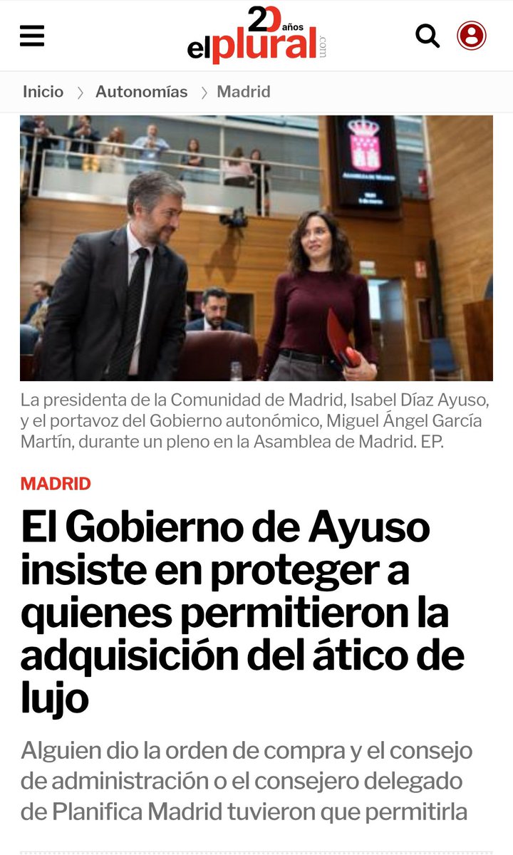ferna1_diez's tweet photo. El Gobierno de Ayuso insiste en proteger a quienes permitieron la adquisición del ático de lujo

Alguien dio la orden de compra y el consejo de administración o el consejero delegado de Planifica Madrid tuvieron que permitirla https://t.co/JyggQzg0xJ