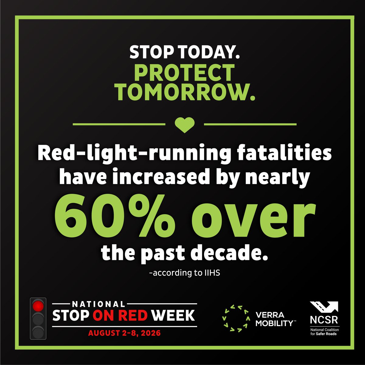 DriveSafeHR's tweet photo. Red-light-running fatalities have increased by nearly 60% over the past decade, according to the IIHS. Slow down. Stay alert. Stop on Red. #StopOnRed2026 #StopTodayProtectTomorrow https://t.co/0SyTbgHH4c