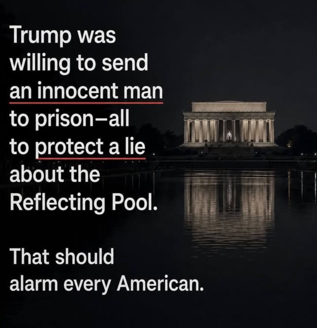TheDemCoalition's tweet photo. Trump was trying to put an innocent man in prison to save himself the embarrassment of admitting he hired an incompetent, slimebag contractor who screwed up the reflecting pool.

Trump is a disgusting monster.

#ResistTrump https://t.co/beJUwOusxE