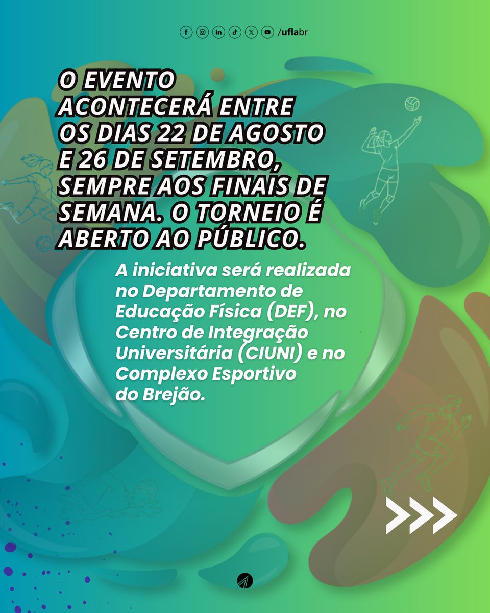 uflabr's tweet photo. #JUFLA 2026 | Está chegando o momento de nossos estudantes mostrarem seus talentos no esporte!🥉🥈🥇
O JUFLA 2026 está com as inscrições abertas até o dia 14 de agosto. 

Confira todas as informações no post e siga @uflasportsjunior no instagram

#UFLA #AtividadesFísicas https://t.co/QsJyUyNv8q