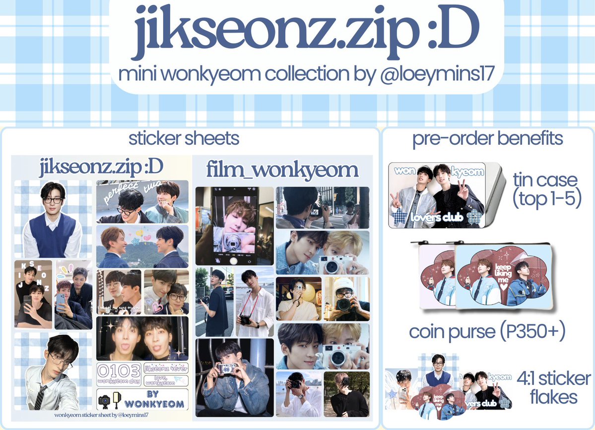 loeymins17's tweet photo. 📁 https://t.co/sSt7BVHngk has been extracted! :D
mini wonkyeom collection by @loeymins17
file: pre-order open!
📆 08/04-08/14

order here: https://t.co/ubltSIRtc2

pob
🔹 tin case (top 5)
🔹 coin purse (orders worth ₱350+)
🔹 sticker set (all) https://t.co/iR6oYfWRiW