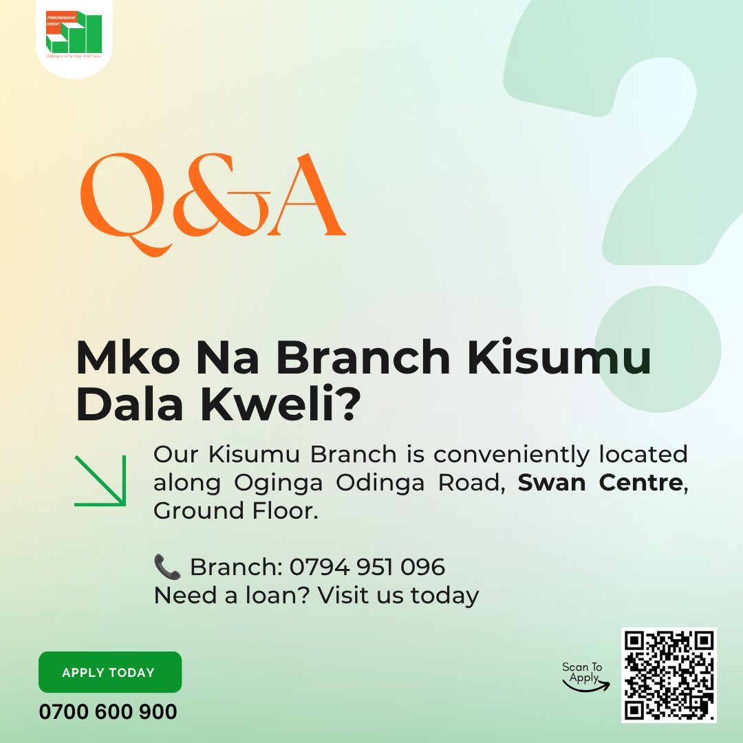 progressivecrke's tweet photo. Our Kisumu Branch is conveniently located along Oginga Odinga Road, Swan Centre, Ground Floor.

📞 Branch: 0794 951 096

Need a loan? Visit us today—we're taking every step with you.
📞 0700 600 900
🌐 https://t.co/VyouJmsNZw
#ProgressiveCredit #Kisumu #TakingEveryStepWithYou https://t.co/3gNPaC2hHE