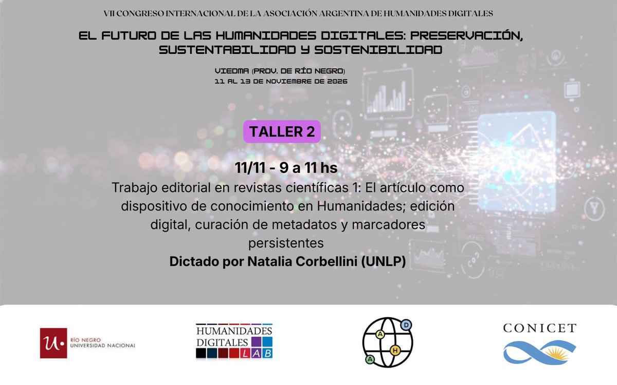 aahdArg's tweet photo. 📚 Primeras actividades del VII Congreso Internacional de la AAHD

🗓️ Horario: 9:00 a 11:00 hs.

📲 Para mas información: https://t.co/v8XMo2wITT  

#HumanidadesDigitales #CongresoAAHD #UNRN #CONICET https://t.co/H67NUkBQ6d
