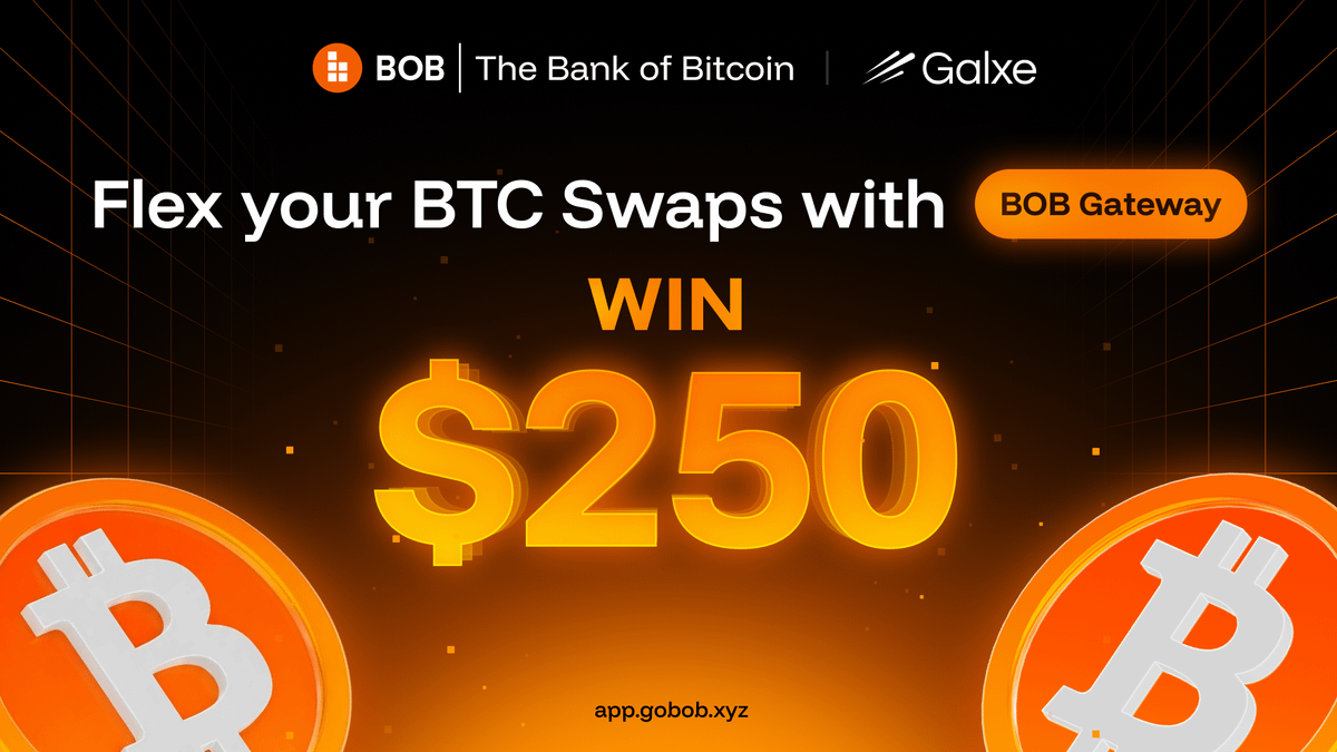 build_on_bob's tweet photo. Swap. Post. Win. If you missed the last round of the UGC contest, now is a good time to join 🧡

Here are the rules:

5 winners. $50 each.

→ Swap on BOB Gateway
→ Share a screenshot of your tx and your feedback on X, tag @build_on_bob
→ Drop your X post link in the comments below this post
→ Go verify on @Galxe so you can receive your reward if you win

Winners announced Aug 11th.

https://t.co/Wl30nmEp2y

P.S. All user feedback is gold. If you have suggestions on how to improve the swap experience, share them as well.