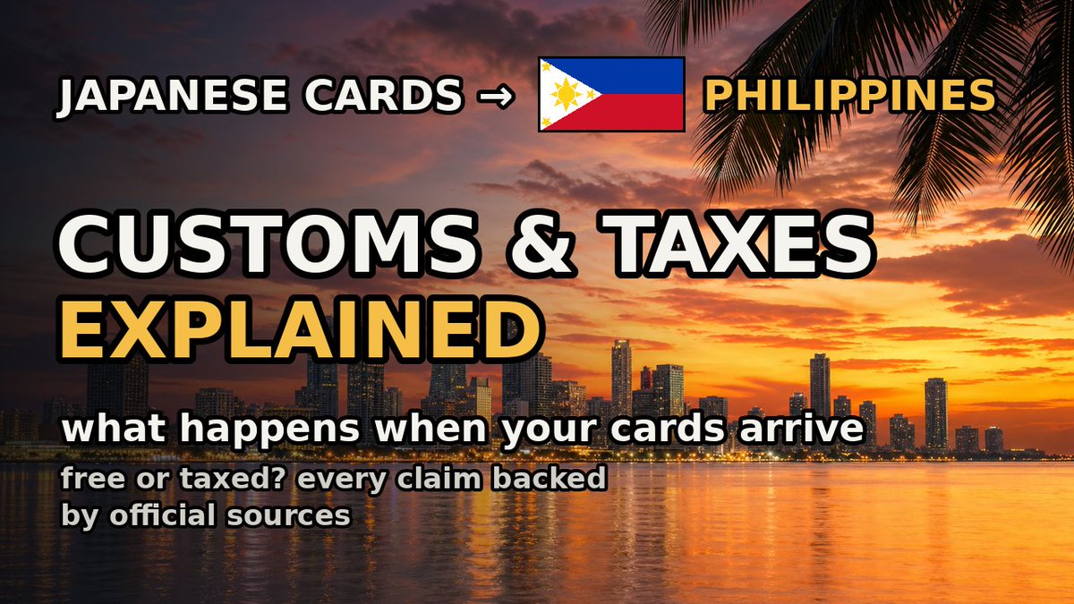 JapanTCGSamurai's tweet photo. Ordering cards from Japan to the Philippines — will customs tax your package? 🇵🇭

One collector pays nothing, another gets a bill at the post office — and it isn't luck. There's a line written in the law, a small step inside it, and fees with actual names. We walked through all of it, from official sources only.

▶ https://t.co/rkUjSrLkQi

#JapaneseCards #Pokemon #OnePiece #TCG #Philippines