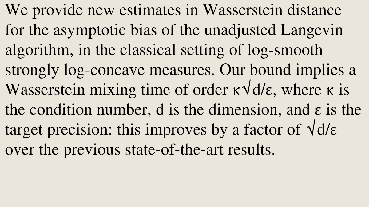StatisticsCO's tweet photo. Wasserstein mixing time of the unadjusted Langevin algorithm

Francesco Pedrotti, Peter A. Whalley
https://t.co/ExbsSueeSe [𝚜𝚝𝚊𝚝.𝙲𝙾 𝚌𝚜.𝙻𝙶 𝚖𝚊𝚝𝚑.𝙽𝙰 𝚖𝚊𝚝𝚑.𝙿𝚁] https://t.co/bJ4JmJC6fk