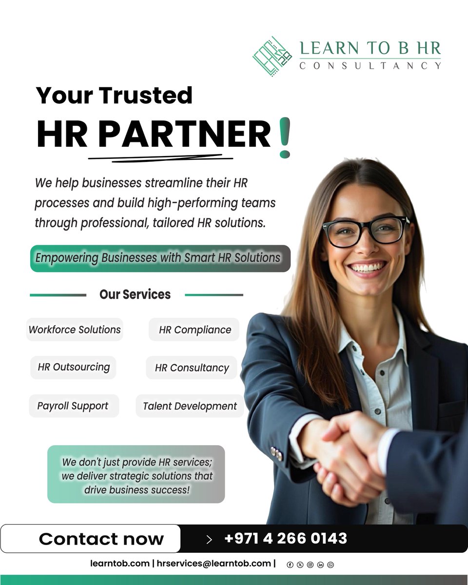 Learn_To_B's tweet photo. Your trusted HR partner for smarter business growth!
📞 +971 4 266 0143 | 🌐 https://t.co/7cWYmj4AHr
#LearnToB #HRConsultancy #HRServices #HumanResources #BusinessGrowth #HROutsourcing #DubaiBusiness #UAEBusiness #TalentSolutions https://t.co/7KxuOTakO9