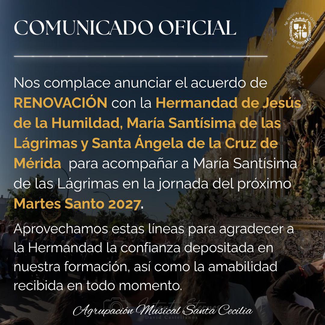AMSantaCeciliaI's tweet photo. 📣 𝐂𝐨𝐦𝐮𝐧𝐢𝐜𝐚𝐝𝐨 𝐎𝐟𝐢𝐜𝐢𝐚𝐥 | 𝐌𝐚𝐫𝐭𝐞𝐬 𝐒𝐚𝐧𝐭𝐨 𝟐𝟎𝟐𝟕

#DeSantaCeciliaSoy https://t.co/qCpWfotjHO