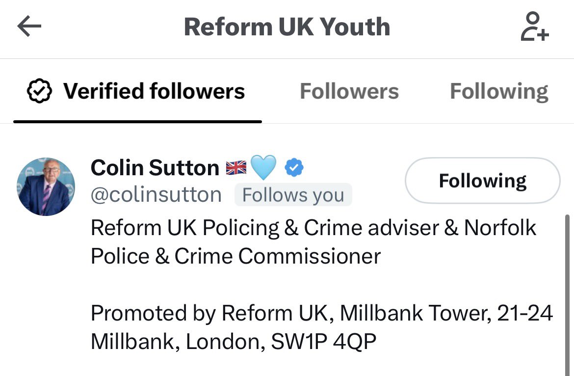 YoungReformers_'s tweet photo. Another couple of shoutouts to @reformparty_uk figures following @ReformUKYouth 🩵

We’d like to thank @colinsutton &amp; @Rupert_Matthews for following, especially with Colin only recently being elected 🙏

We will continue to grow and get #ReformUK’s message out to young people 💪 https://t.co/ORO2b8VnzZ