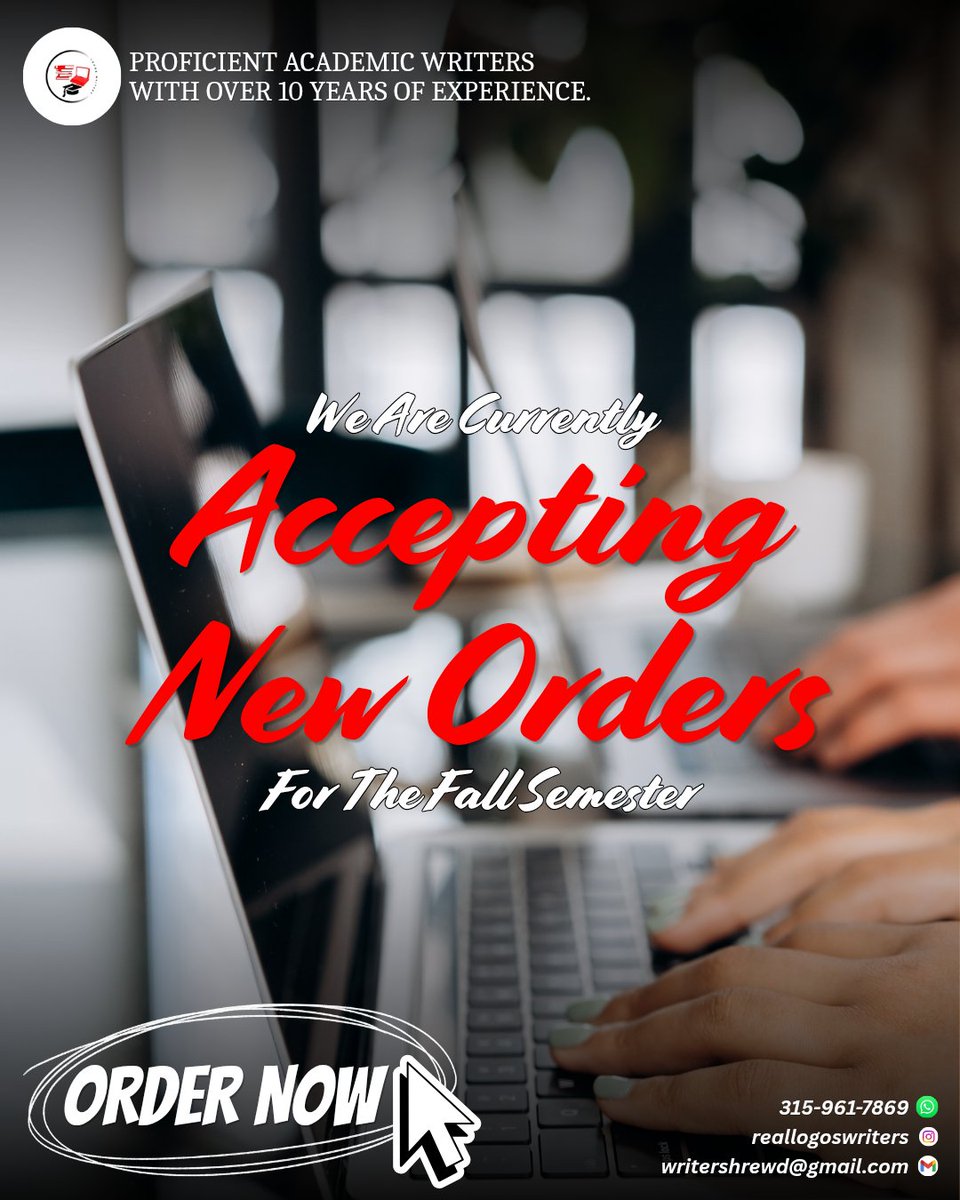 logoswriter's tweet photo. Expect quality work, on time delivery and responsive support 24/7 💯

• Assignments
• Online Classes
• Thesis &amp; Dissertation
• Editing &amp; Proofreading
• Case Studies &amp; Reports
• Essay &amp; Research Papers

#College #University #Study
#Summer #FallSemester
#reallogoswriter📚💻🎓 https://t.co/0q8jMD1dC5