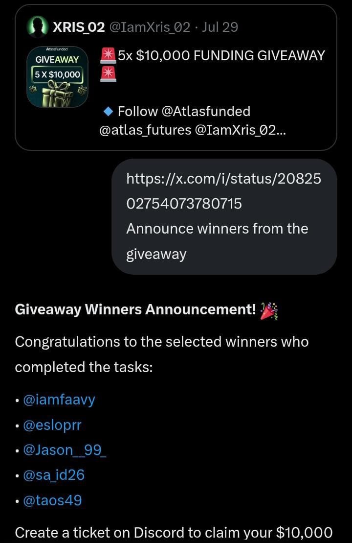 IamXris_02's tweet photo. @atlasfunded @atlas_futures Congratulations 🏆
@iamfaavy
@esloprr
 @Jason__99_
 @sa_id26
 @taos49

Open a ticket on discord to claim y'all accounts https://t.co/SnBjwSa2up