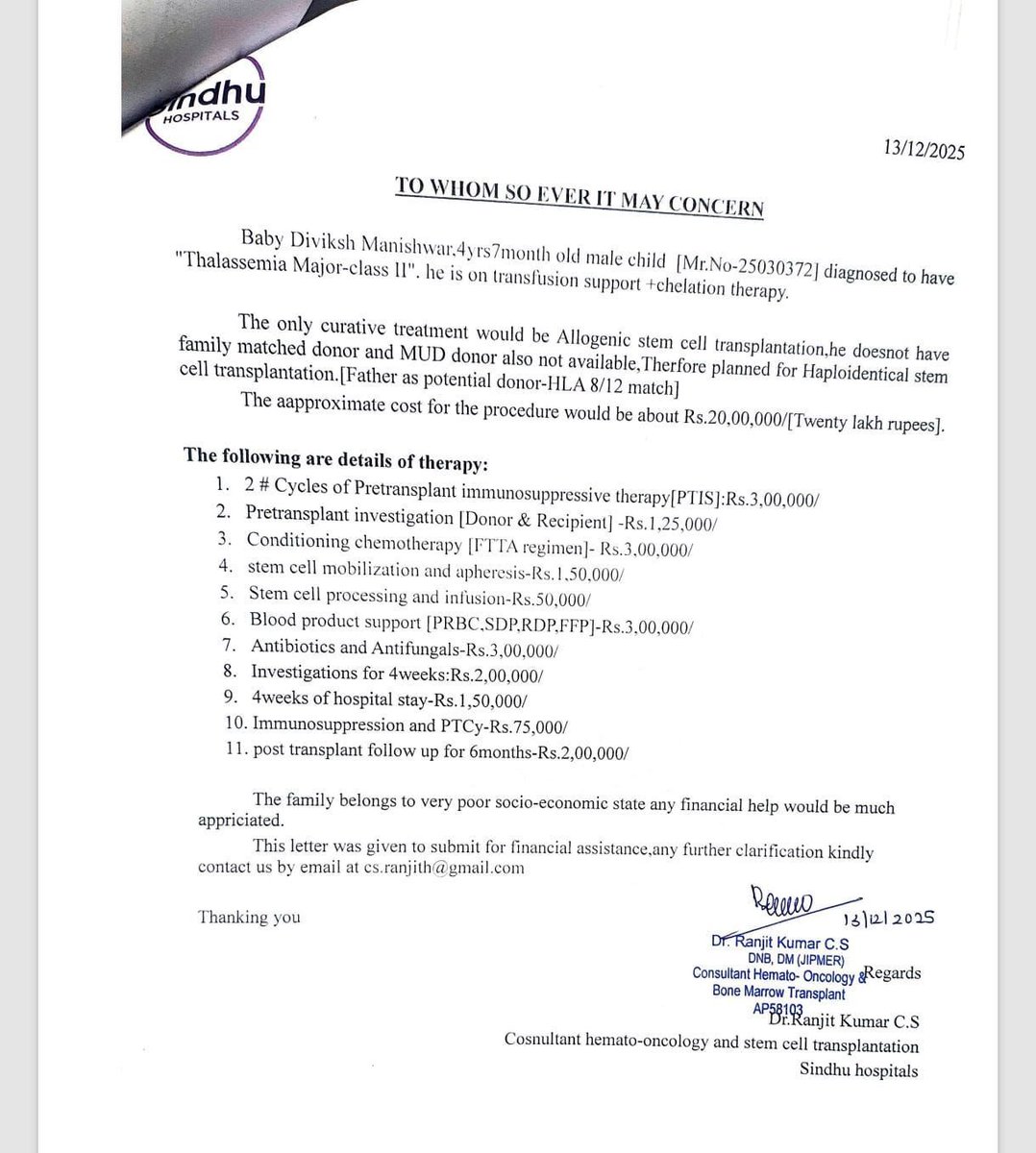 chittigundey's tweet photo. 🙏 Urgent Medical Help Needed

A 5-year-old boy, Diviksh Manishwar, is battling Thalassemia Major and has undergone a bone marrow transplant.
Every contribution, no matter how small, can help save a child's life.

Please donate if you can, or kindly retweet/share this post to https://t.co/lk8EiykdmD