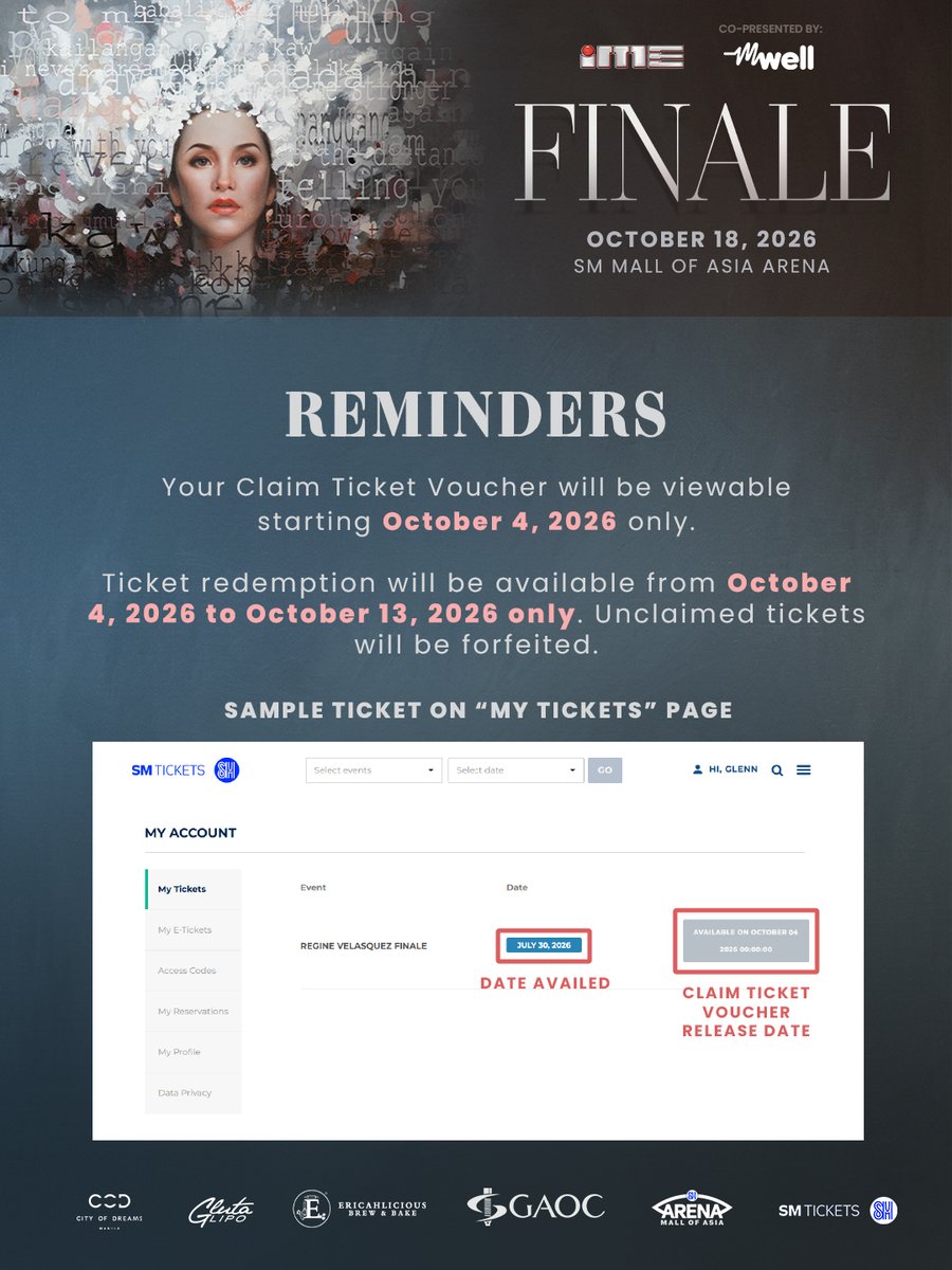 iMusicEnt_Inc's tweet photo. F I N A L E | October 18, 2026 8:00 PM

SM Tickets has begun sending ticket confirmations to successful registrants of the October 18 FINALE Free Concert.

Please check your registered email for your Claim Ticket Voucher and further instructions.

#RVAFinaleConcert https://t.co/uAJL8XyzVD