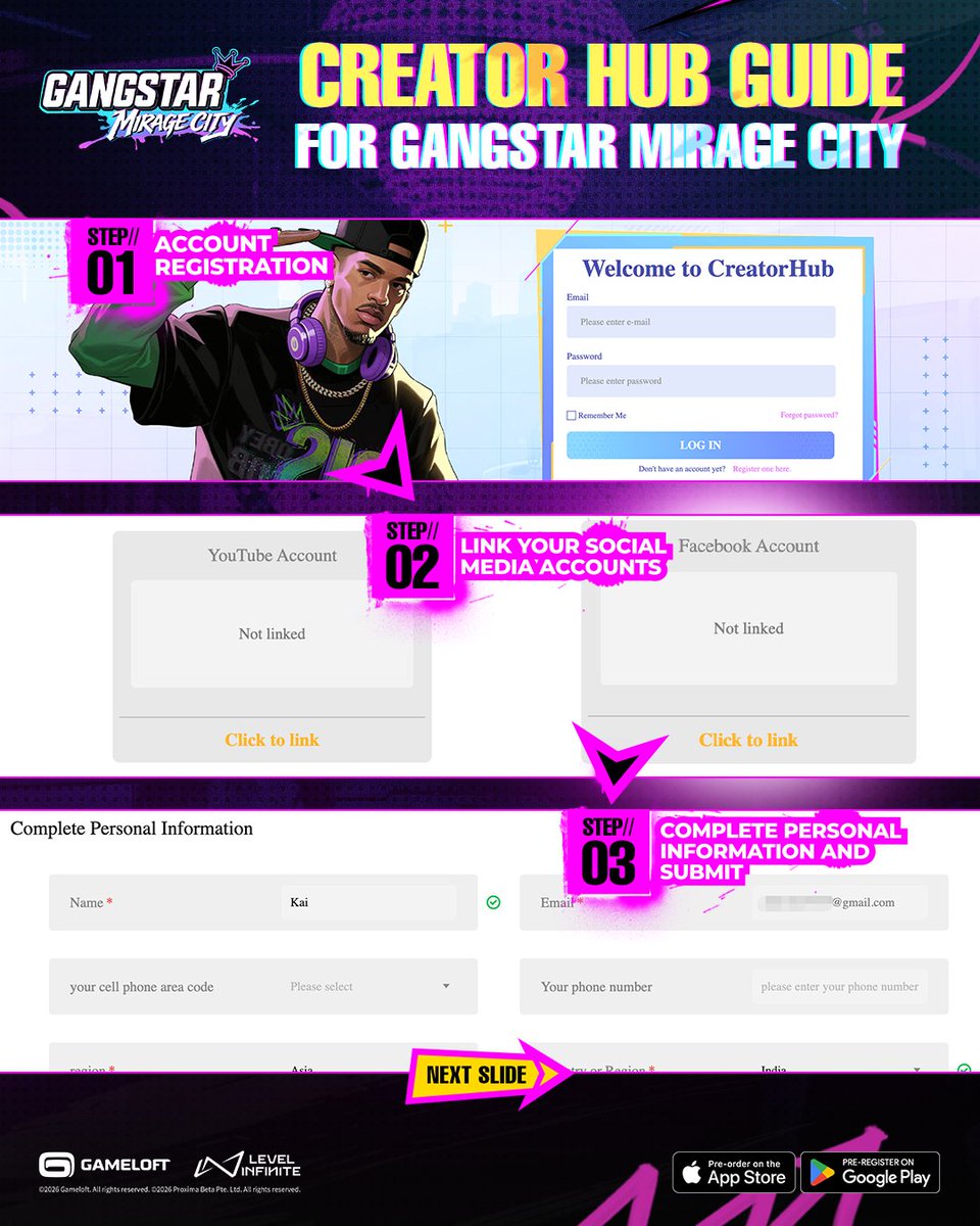 GangstarMCIndia's tweet photo. 🎮 Creator banna hai? Yeh hai tumhara chance! 🔥
Gangstar Mirage City Creator Hub is now LIVE! 🚀
Register karo, socials link karo, approval pao, tasks complete karo aur rewards kamao. 💰
🌆 Start your creator journey today!
#GangstarMirageCity #GSTMC #CreatorHub https://t.co/z07qxGQh6Z