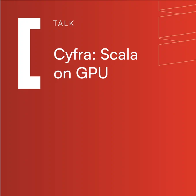 Scala Days talk graphic on a red background. Text reads: Cyfra: Scala on GPU