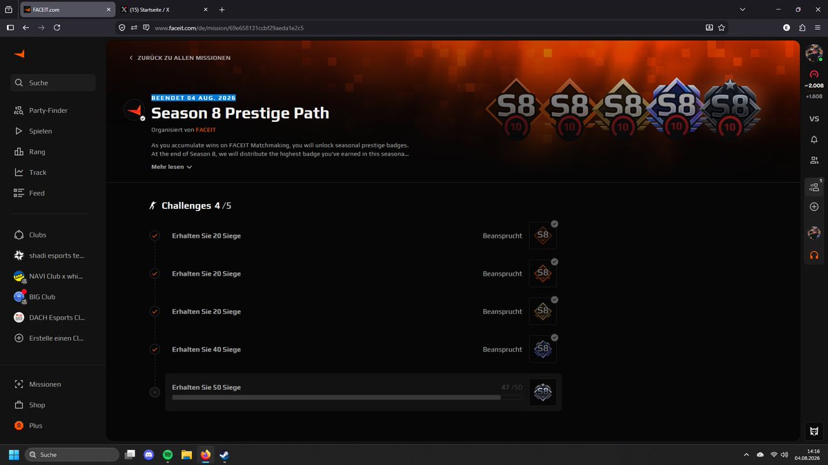 3l1asZ's tweet photo. Didnt this shit say it will be active till tomorrow ? I tought I will just get 3 wins today for the last badge but all of the sudden the mission ended even tho it said like 20 hours left ? @FACEIT_Darwin @FACEITcs @FACEIT https://t.co/CQMwUOXXov