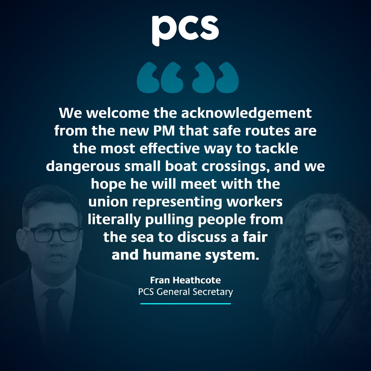 pcs_union's tweet photo. The Prime Minister has acknowledged that safe routes are key to tackling dangerous Channel crossings.

Our members know this better than anyone.

Read our Safe Routes policy: https://t.co/00T17uWPD6
#PCS #SafeRoutes https://t.co/al6JFcfPa2