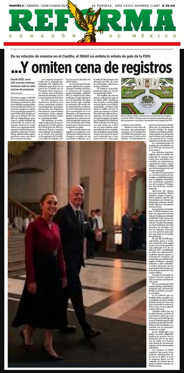 Melissa_Bely's tweet photo. 🚨 ESCÁNDALO 

¿Que creen?

El INAH borró el evento que la FIFA hizo en el Castillo de Chapultepec dónde asistió Claudia Sheinbaum

¡ Ese evento lo BORRARON !

Hasta el PVEM organizó un evento en el Castillo para darle un premio a Claudia Sheinbaum

Los que eran "diferentes" https://t.co/TCnb66KlQU