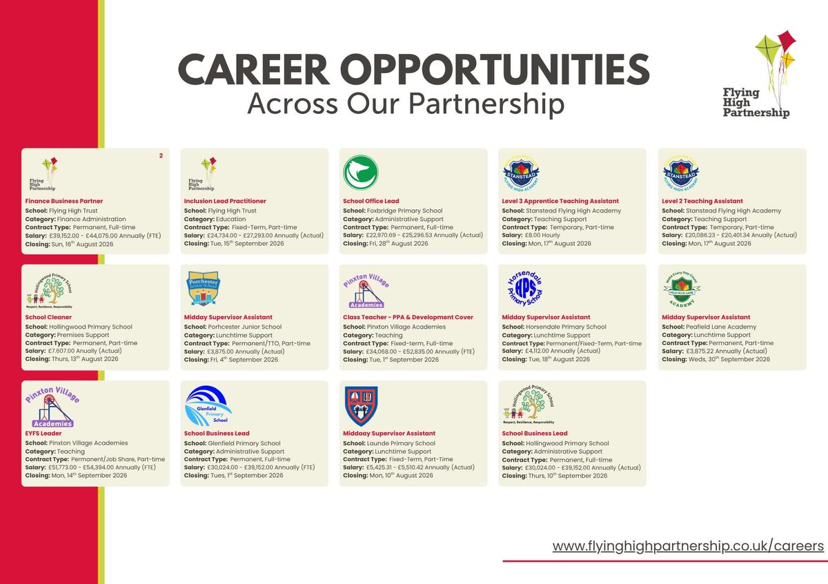 FlyingHighTrust's tweet photo. Take your career to new heights with Flying High Trust.🦅 

Our latest vacancies are now live, offering opportunities to grow, develop and make a difference every day.

👇 Explore this week's roles

#EducationJobs #TrustJobs #FlyingHighTrust #CareersInEducation https://t.co/qOPQgetvTx