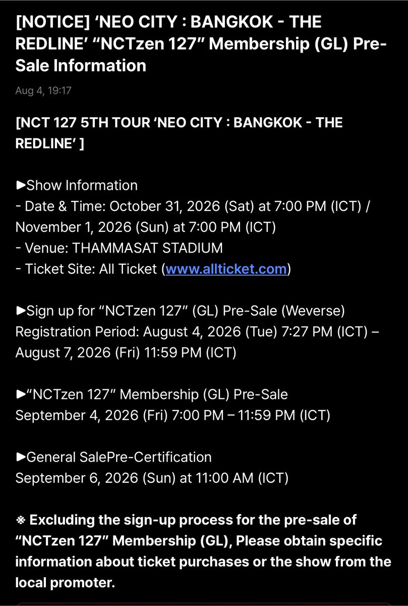 TAEYONG_TH's tweet photo. ‘NEO CITY : BANGKOK - THE REDLINE’

ลงทะเบียนรอบ Membership Pre-Sale (Weverse)
⏰วันนี้ 19:27 - 7 สิงหาคม 23:59 น. (ไทย)

กดบัตรรอบ Membership
4 กันยายน 19:00 น. - 23:59 น.

กดบัตรรอบทั่วไป
6 กันยายน 11:00 น. เป็นต้นไป

#แทยง #태용 #NCT태용 #TAEYONG https://t.co/6r25JPhBeW