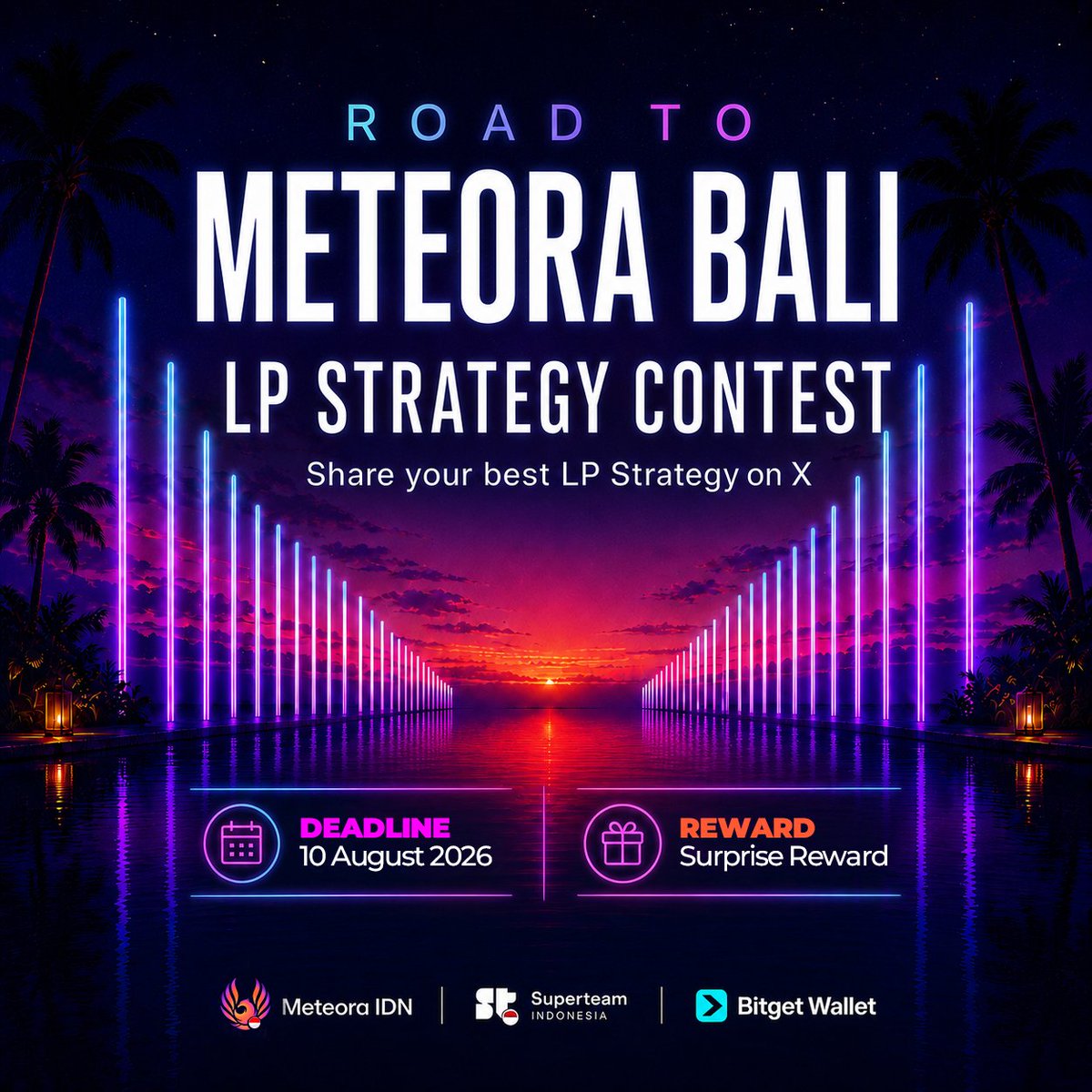 MeteoraIDN's tweet photo. Road to Meteora Bali, LP Strategy Contest is LIVE! 🔥

Buat kalian yang punya strategi LP andalan, ini kesempatan buat di-highlight langsung di Meteora Bali, plus ada surprise rewards buat pemenangnya 👀

Semua detail di bawah 👇