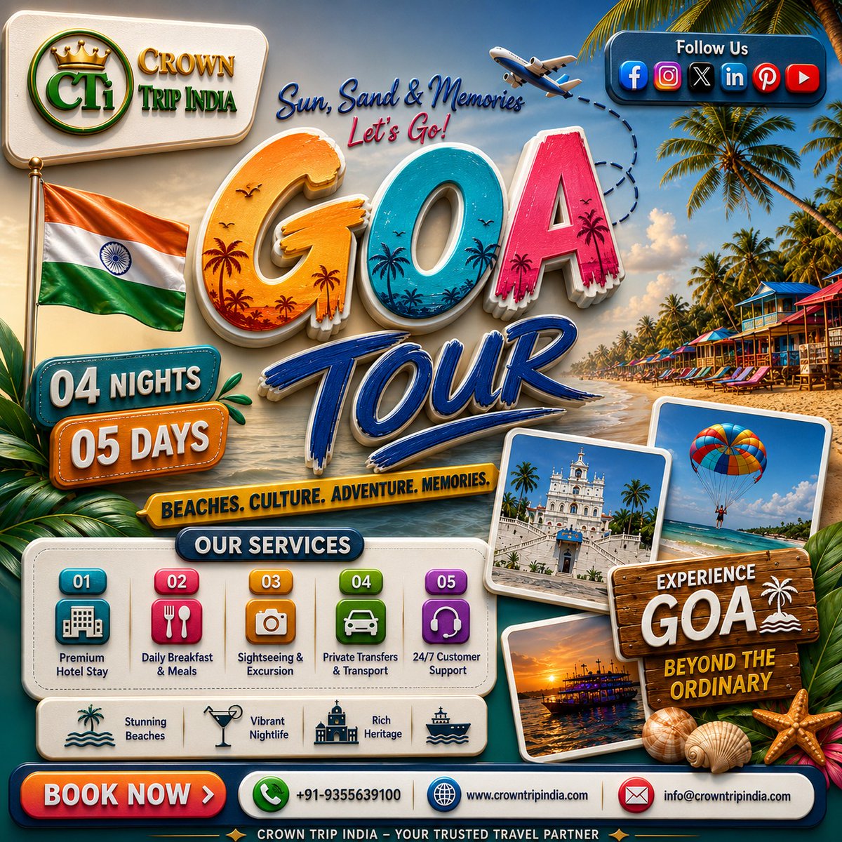 CrownTripIndia's tweet photo. 🏖️ Escape to the Paradise of Goa! 🌊✈️

📞 Call: +91 9355639100
🌐 Website: https://t.co/ckfeCWdagG
📧 Email: info@crowntripindia.com

Crown Trip India – Your Trusted Travel Partner.

#GoaTour #GoaTrip #GoaVacation #TravelIndia #ExploreGoa #BeachHoliday #TravelGoals #VacationMode https://t.co/CpO8BL7QeG