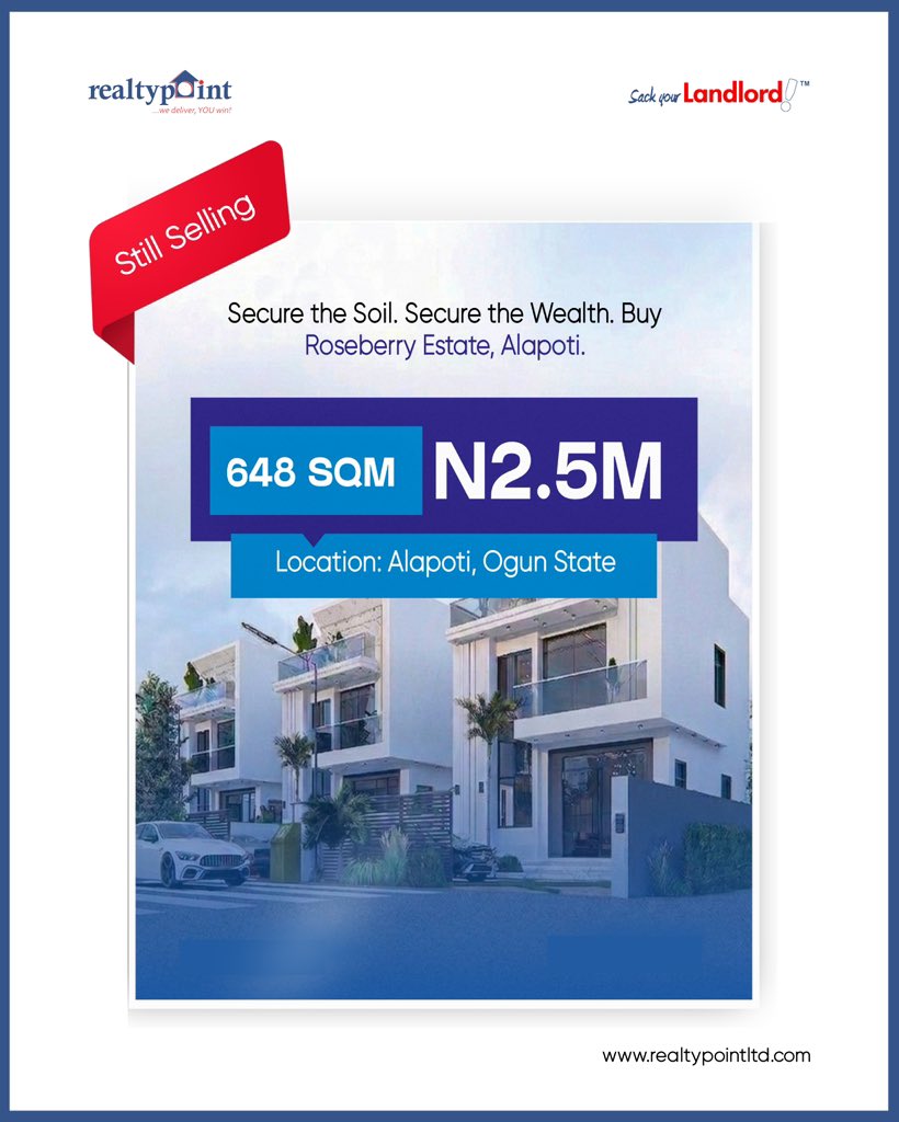 Realtypointltd's tweet photo. Don’t wait till you hear sold out before you purchase a land from us. 

However, swipe to see some of the lands we’re still selling. 
.
.
Send a DM to book an inspection with us or visit us at 9, Adebayo Ogunronmbi close, Ogudu GRA. 
.
.
#fyp #explore #soldout https://t.co/3a4LWDs64n