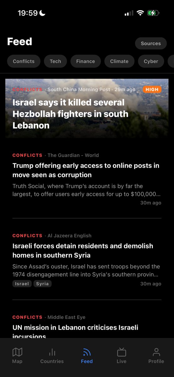 OSINTWarfare's tweet photo. If you're a news addict or an OSINT enthusiast who wants to keep track of global events in one place, I highly recommend Sentinel for iOS.

Since I'm not always online and can't cover every developing story, Sentinel helps fill the gaps. It brings NASA fire detections, live ADS-B aircraft, nuclear facilities, maritime choke points, and country risk levels together on a single interactive map. You can even time-scrub events to replay how a situation unfolded over the past few days.

It's one of the most useful apps I've come across for staying on top of breaking events and global developments.

DOWNLOAD NOW: https://t.co/zr4DAiZaMh
