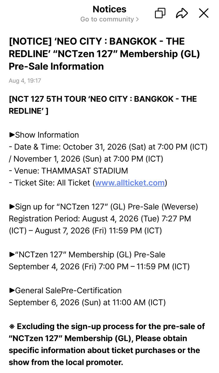 mookkers_'s tweet photo. คอน นสจ ที่ไทยเปิดให้พรีเซลรอบ membership วันนี้เวลา 19:27 ถึง 7 สิงหาคมนี้

กดบัตรรอบเมม: 4 กันยายน
กดบัตรรอบทั่วไป: 6 กันยายน

คอนเสิร์ต: 31 ตุลาคม - 1 พฤศจิกายน

🔗https://t.co/opd0f5a0tQ

#NCT127_5TH_NEOCITY_THE_REDLINE https://t.co/zx7c5dLcjD