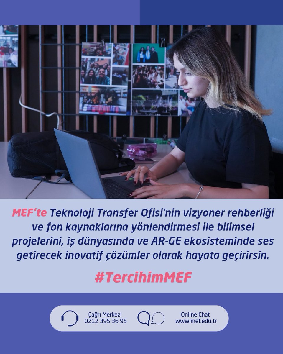 MEFuniversitesi's tweet photo. MEF’te 
Teknoloji Transfer Ofisi’nin vizyoner rehberliği ve fon kaynaklarına yönlendirmesi ile bilimsel projelerini, iş dünyasında ve AR-GE ekosisteminde ses getirecek inovatif çözümler olarak hayata geçirirsin. 

#TercihimMEF #mefüniversitesi #tercihgünleri https://t.co/vrq7fnN9Bp