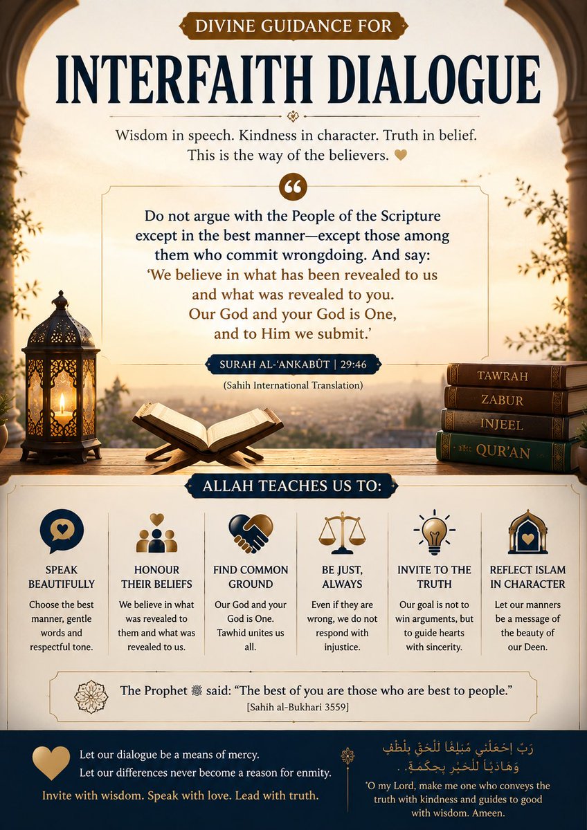 _for__Allah_'s tweet photo. Allah doesn’t teach us to win arguments—He teaches us to win hearts.

“Do not argue with the People of the Scripture except in the best manner…”
— Qur’an 29:46

Truth deserves wisdom. Character is da’wah. https://t.co/RnGNWIqgdB