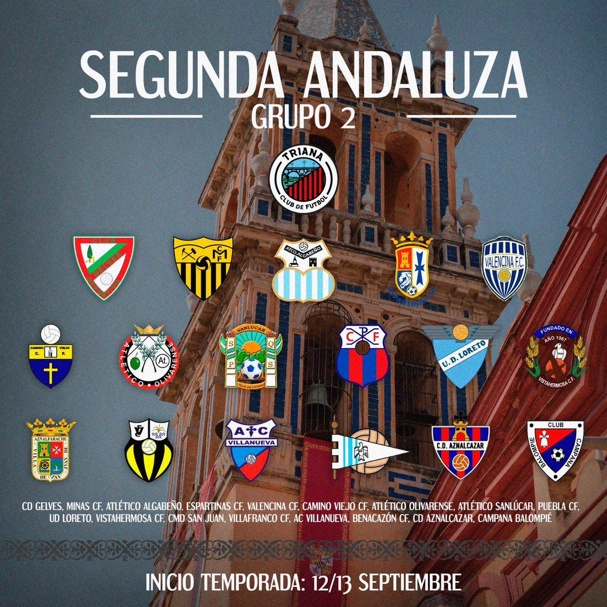TrianaCF19's tweet photo. ¡Ya conocemos a los rivales a los que nos enfrentaremos durante esta temporada! ⚔️

Será un verdadero placer recibiros a todos en Triana y poder visitar vuestros estadios a lo largo de estas 34 jornadas. 🤝 https://t.co/N18vGY4iD8