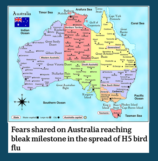 bennel62's tweet photo. Spread of #birdflu in #Australia https://t.co/7JGtIGgG2C https://t.co/4TWFPDYfqI