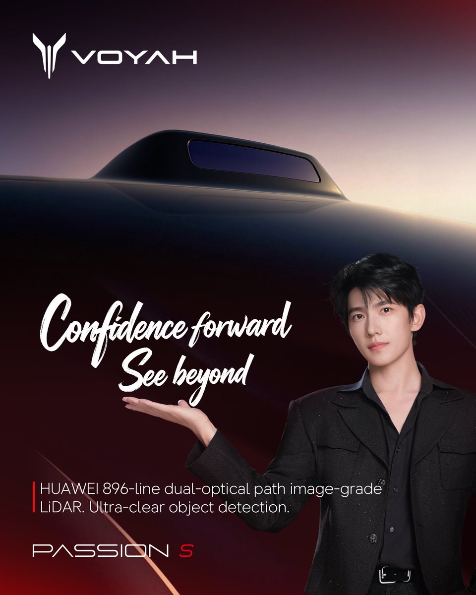 VOYAH_Global's tweet photo. Sharp looks. Sharper vision.⚡️
Equipped with quad-LiDAR, VOYAH PASSION S delivers longer-range detection and 360° perception for ultimate safety on every journey.

The choice of Yang Yang, with vision to match.🙌

#VOYAH #VOYAHPassionS #YangYang #yangyang杨洋 #杨洋 https://t.co/hP2loIMumk