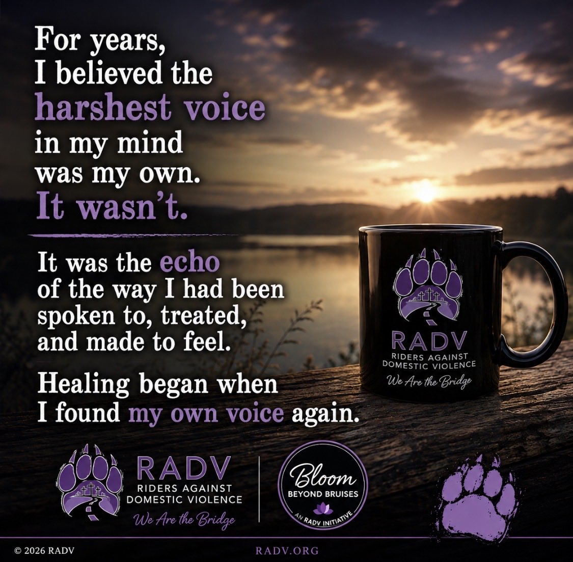 RADV15's tweet photo. Those Were Never Your Words

The harshest voice in your mind isn’t always your own. Sometimes it’s the echo of abuse.

Find your voice again.

https://t.co/JgxyHuCIsk

#RADV #Healing #WeAreTheBridge https://t.co/OiZ3ETaK7X