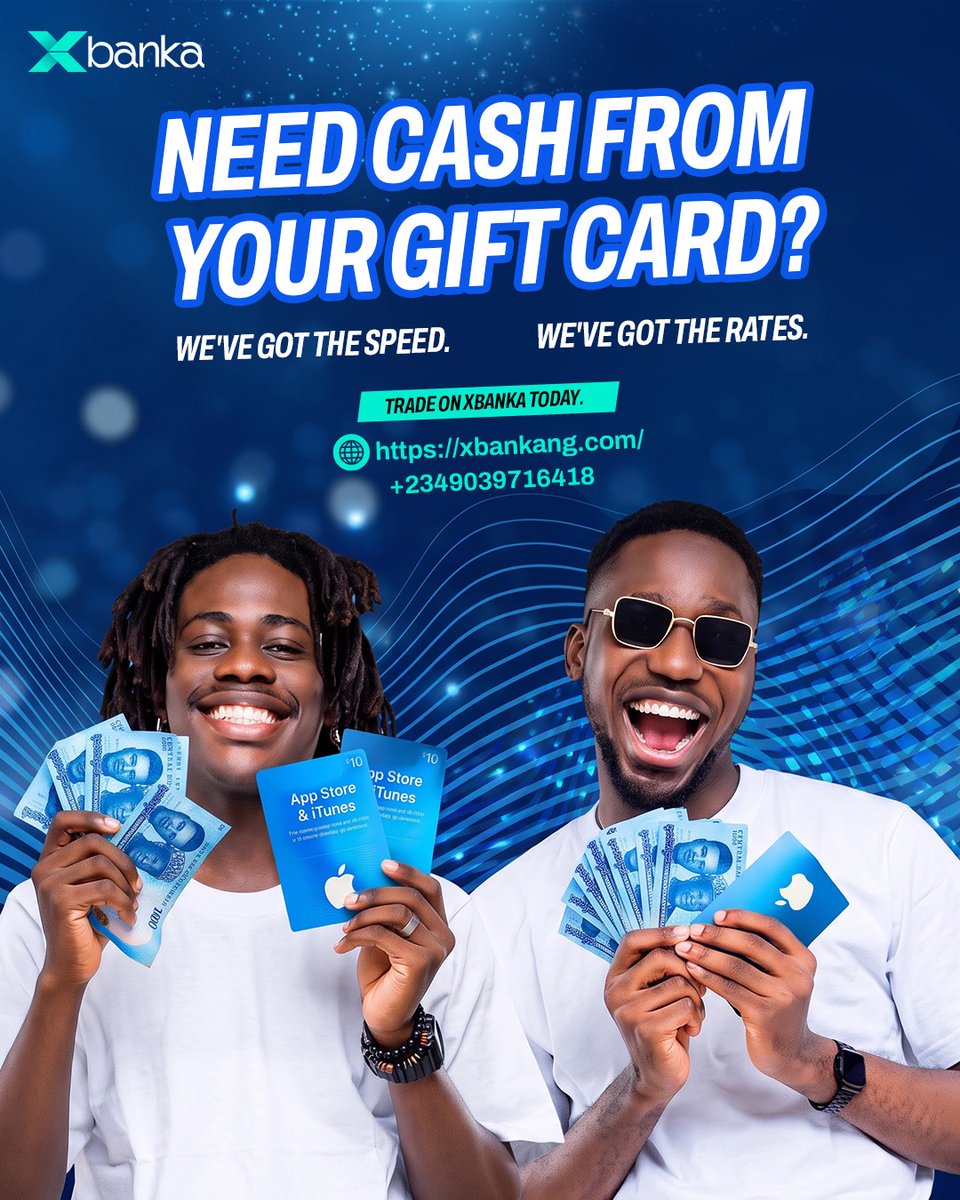 Xbankang's tweet photo. That gift card is closer to cash than you think. ๐ธ
Trade it on Xbanka and enjoy better rates with fast payouts.
Ready? DM us or visit our website to trade today. (link in bio)
#Xbanka #GiftCardToNaira #BestRates #TradeSmart https://t.co/ASWrRR7AmP