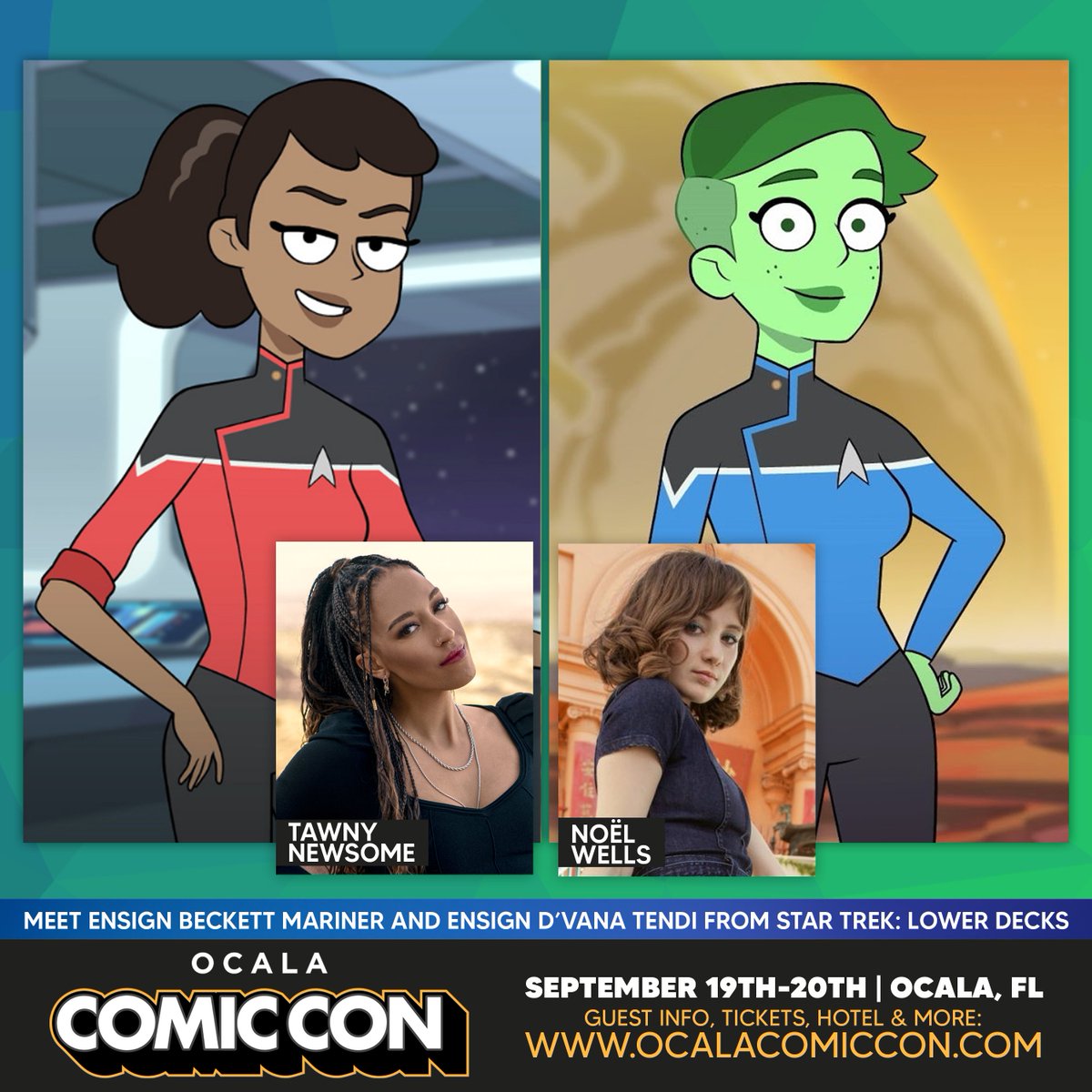 OcalaComicCon's tweet photo. Calling all Star Trek fans! Here is your chance to meet the voices of Beckett Mariner and D'Vana Tendi! Tawny Newsome and Noël Wells will be attending the entire weekend of Ocala Comic Con!
 
📷Duo Photo Ops Available Now: https://t.co/lUibJLZfV8 https://t.co/M4pkM4BRfs