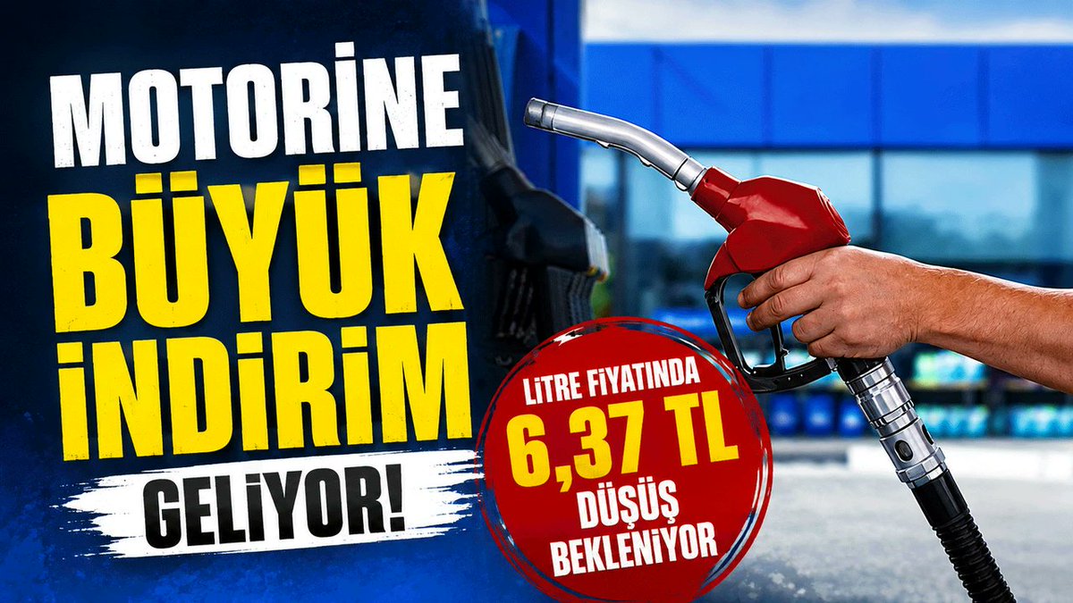 BeyzadeTV's tweet photo. 🚘 Motorine BÜYÜK indirim
ABD ile İran arasında müzakerelerin yeniden başlayabileceği beklentisi #petrol fiyatlarını aşağı çekti.
#Motorine indirim geliyor.
Petrol fiyatlarının kısmen düşüş göstermesiyle beraber motorine 6.37 lira #indirim yapılması bekleniyor. https://t.co/2gRCUtDLaO