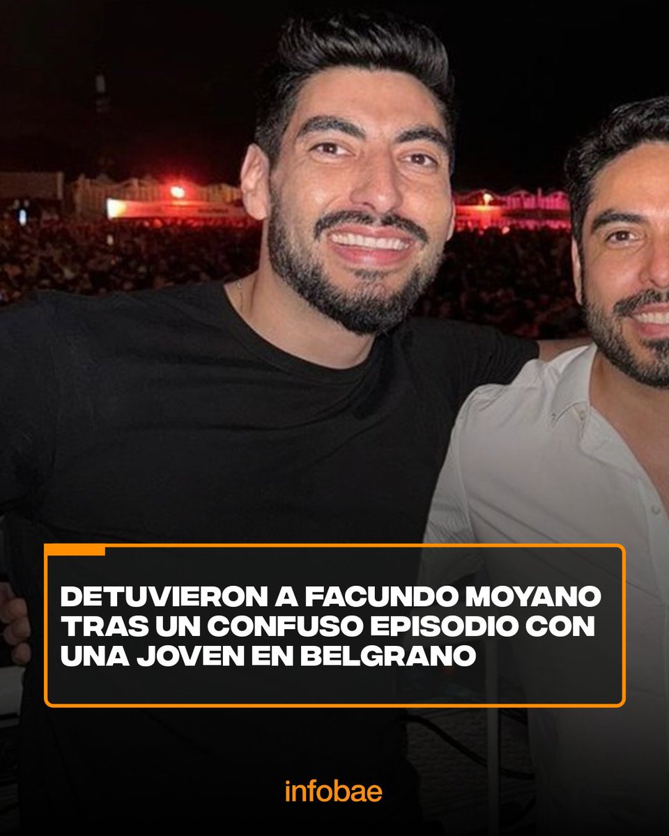 infobae's tweet photo. DETUVIERON A FACUNDO MOYANO TRAS UN CONFUSO EPISODIO CON UNA JOVEN EN BELGRANO

Lo dispuso el fiscal Julián Pistone “por lesiones y privación ilegítima de la libertad”. En la madrugada de este martes, un llamado al 911 alertó sobre una joven que corría desnuda por avenida Del Libertador.

Infobae 📎 https://t.co/htARlO4oTn