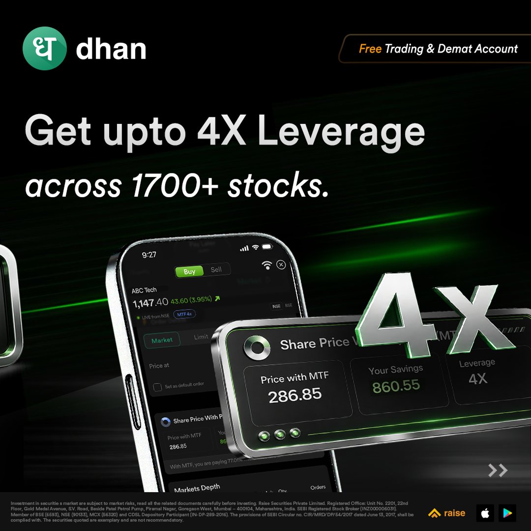 DhanHQ's tweet photo. Trade more opportunities with the same capital using MTF on Dhan across 1,700+ stocks, starting at 12.49% p.a.