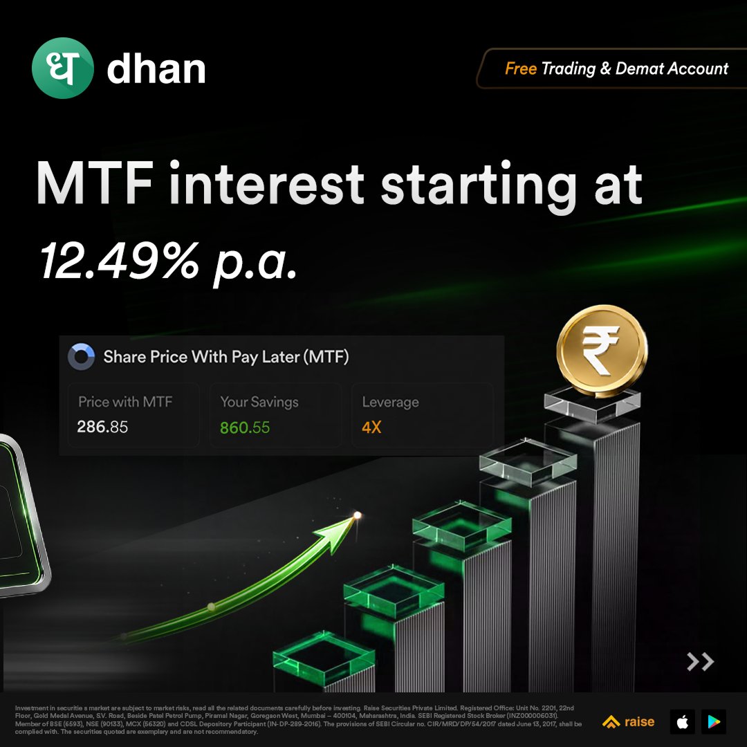 DhanHQ's tweet photo. Trade more opportunities with the same capital using MTF on Dhan across 1,700+ stocks, starting at 12.49% p.a.