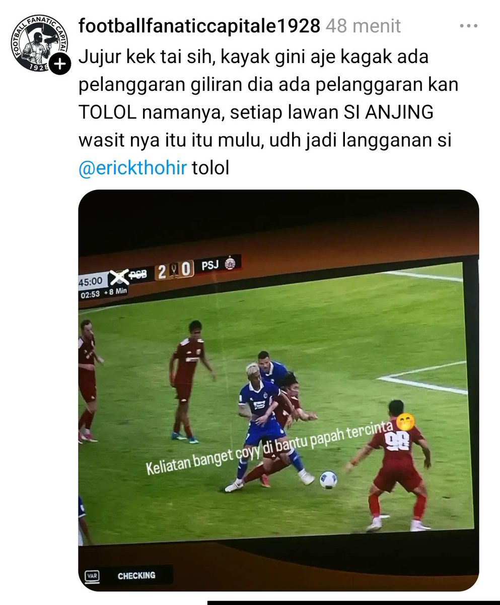 Tribun_Persib's tweet photo. Ini orang kenapa ya, ngga mau nerima kekalahan wkwk segala nyalahin wasit nya, persib anak papah, dan Erik Thohir 🤣🤣🤣 https://t.co/kvSvSOpVE9